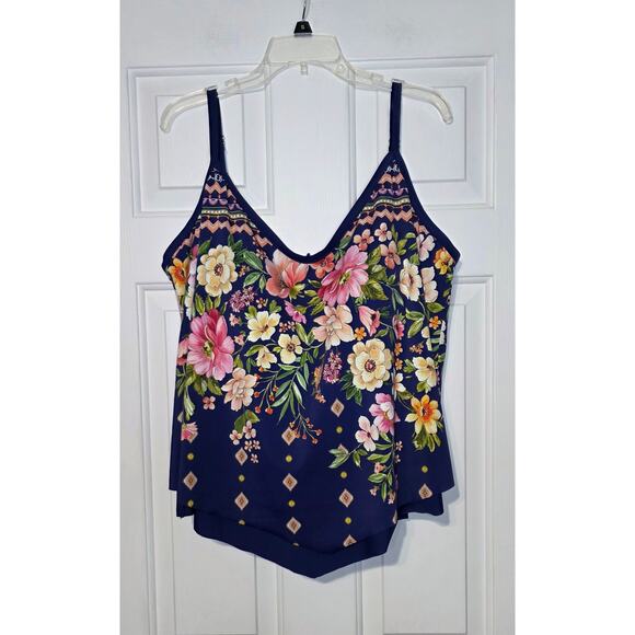 Maxine of Hollywood Tankini Swim Top Womans Plus 22W Floral Tier Top - Picture 1 of 5